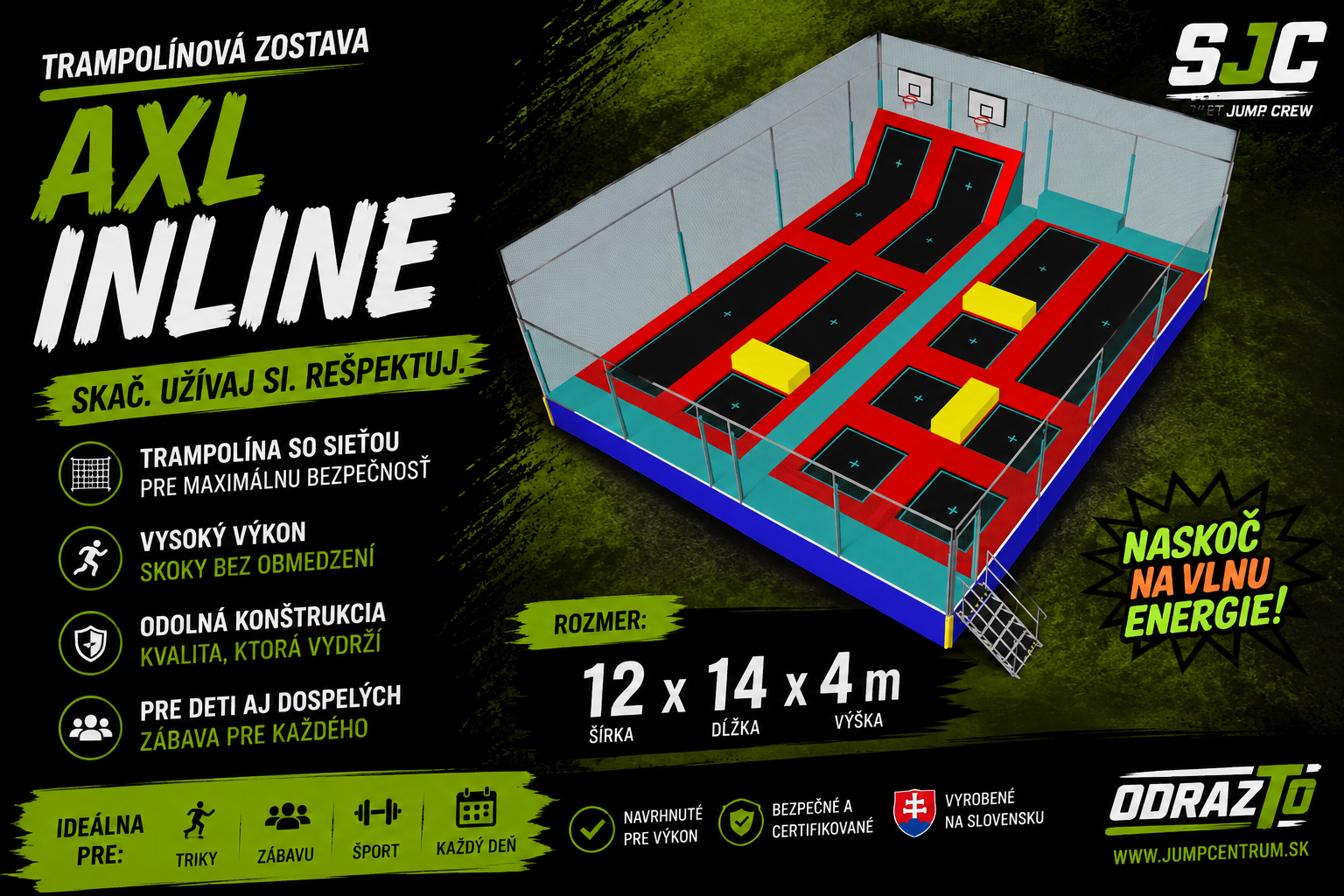 BANER Trampolinova zostava 12x14x4m